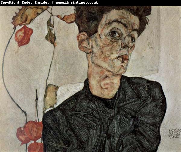 Egon Schiele Self-Portrait with Chinese Lantern Fruit
